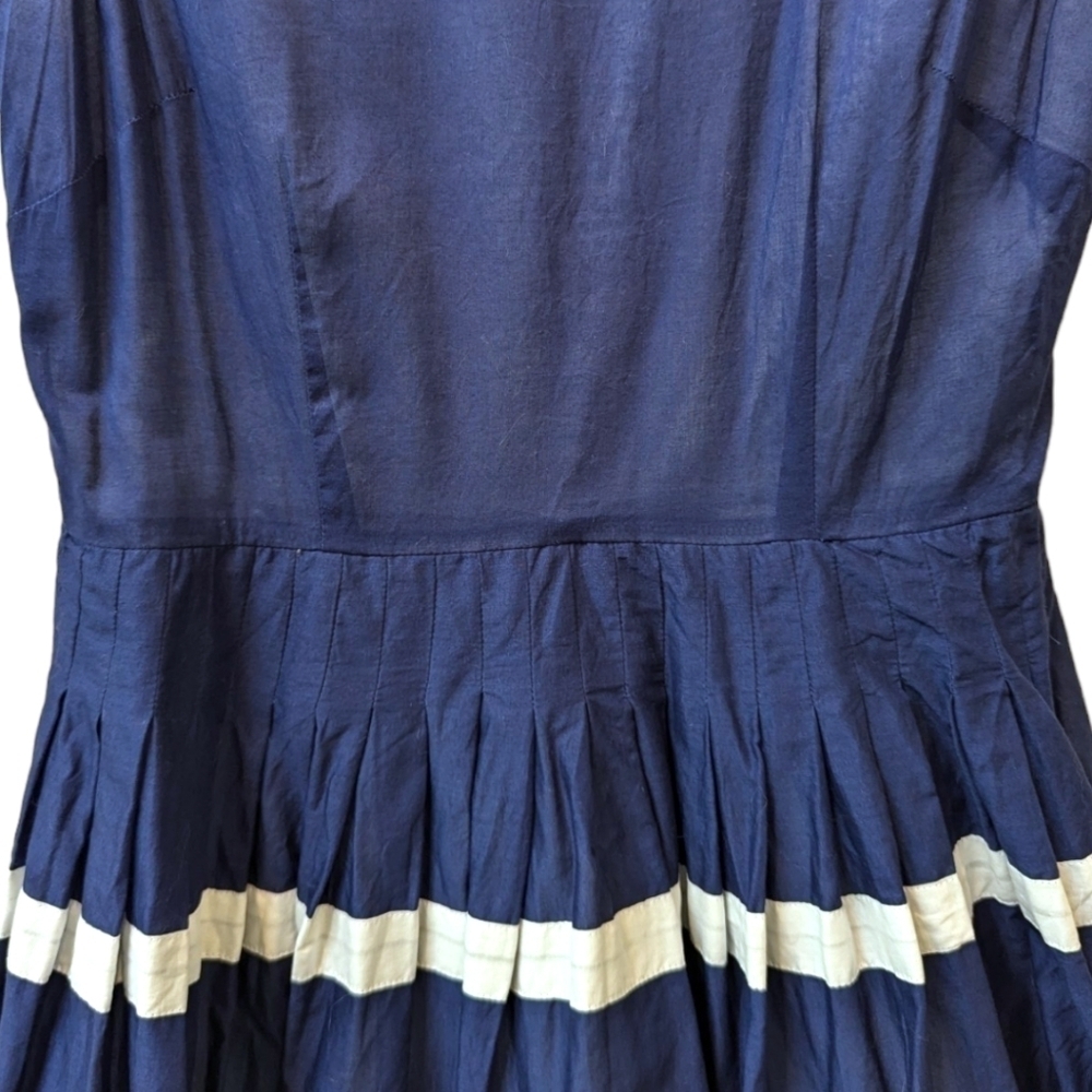 Talbots Navy "Blue Day" Striped Fit & Flare Sleeveless Cotton Dress (2) - Picture 6 of 7